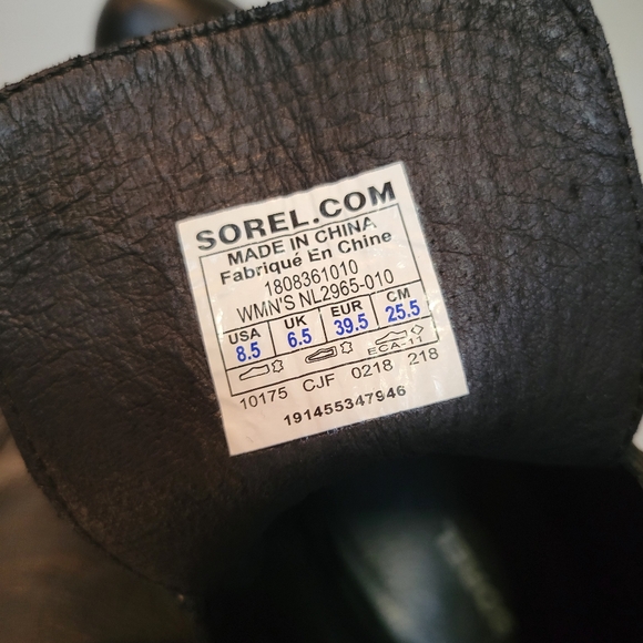 Sorel After Hours Black & Brown Lace Up Leather Wedge Wooden Heel Boots SZ 8.5 - Picture 11 of 13